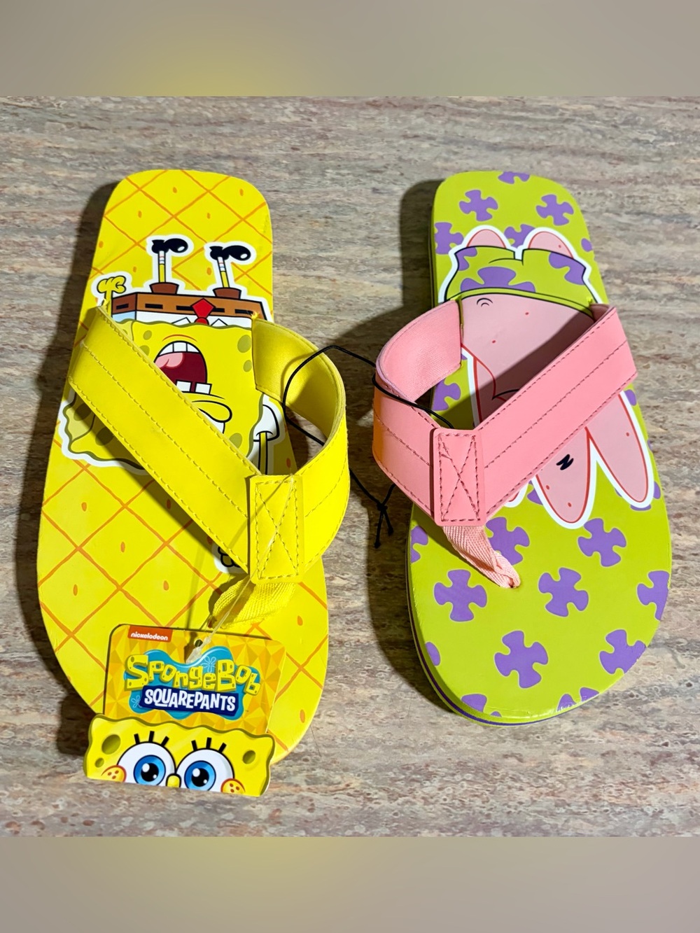 SpongeBob SquarePants Adult Yellow and Pink Flip Flop Sandals size 10.